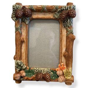 Rustic Vintage Pine Cone Ceramic Picture Frame Woodland Nature Decor Cabin